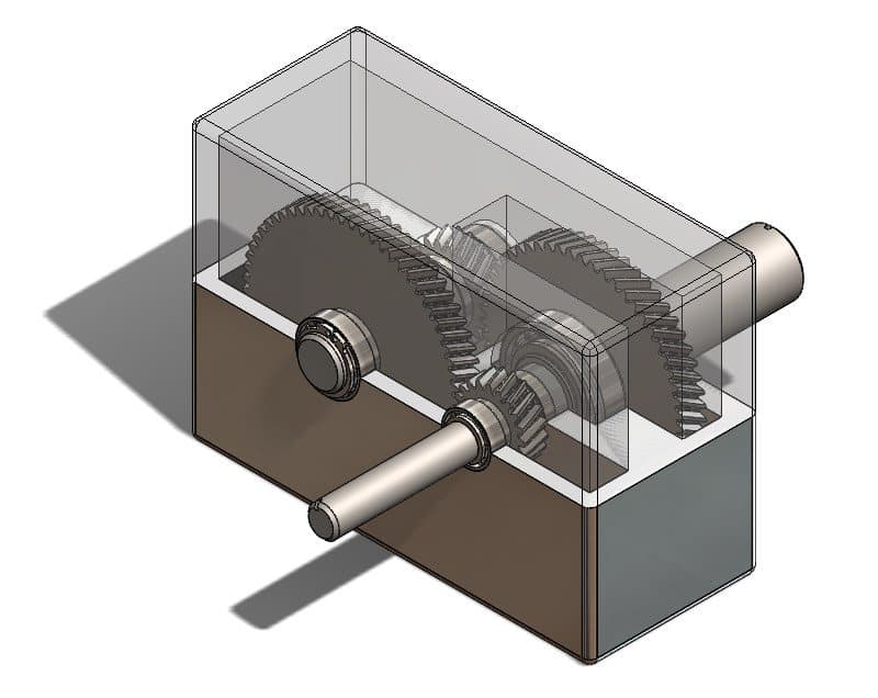 8:1 single-speed gearbox assembly in SolidWorks