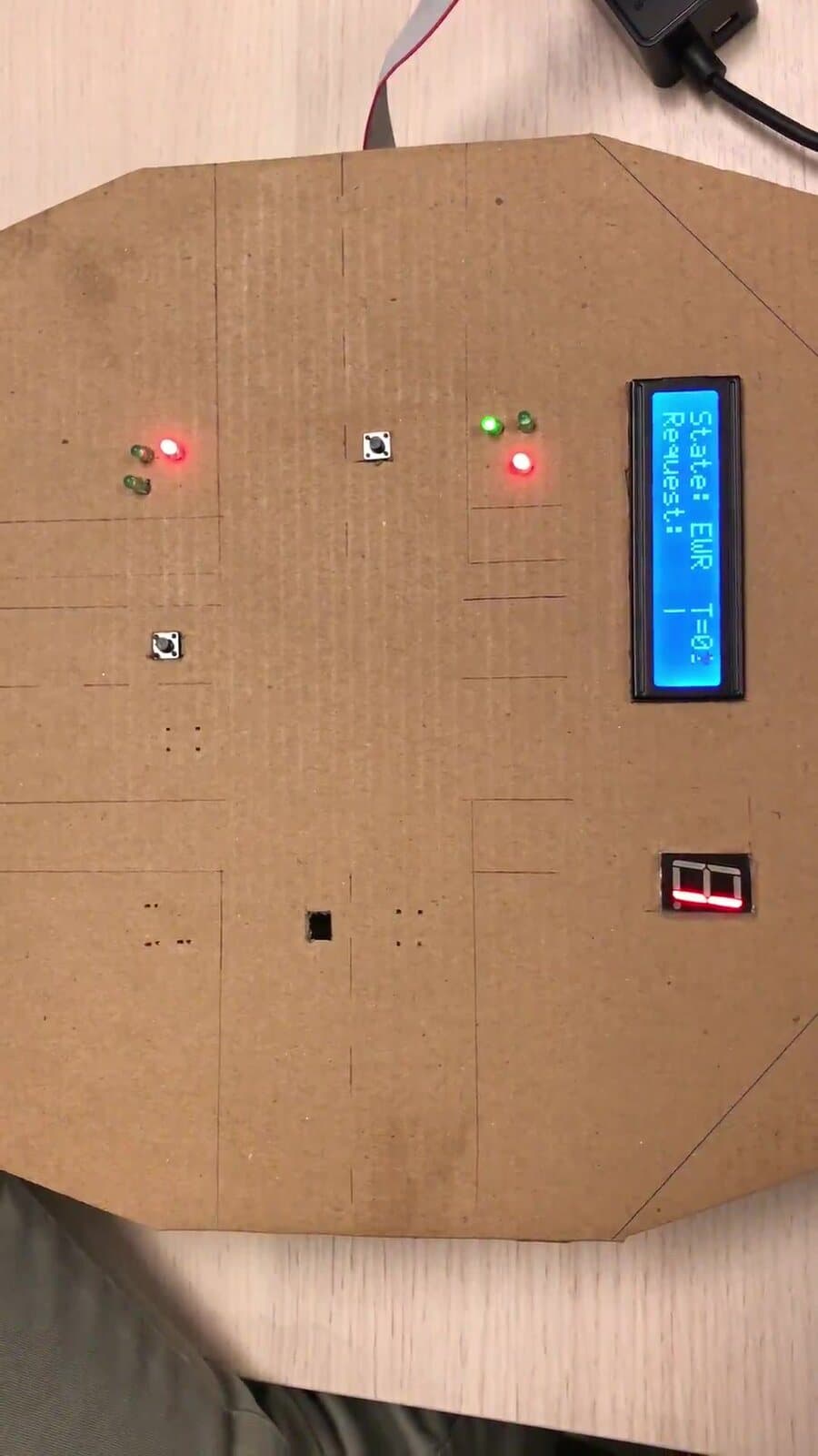 AVR traffic light controller running (video still)